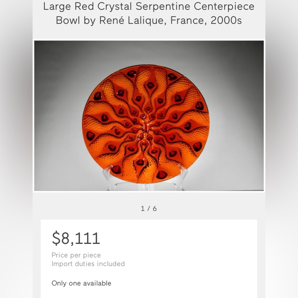 Large red crystal Serpentine Centerpiece bowl by René Lalique 
France